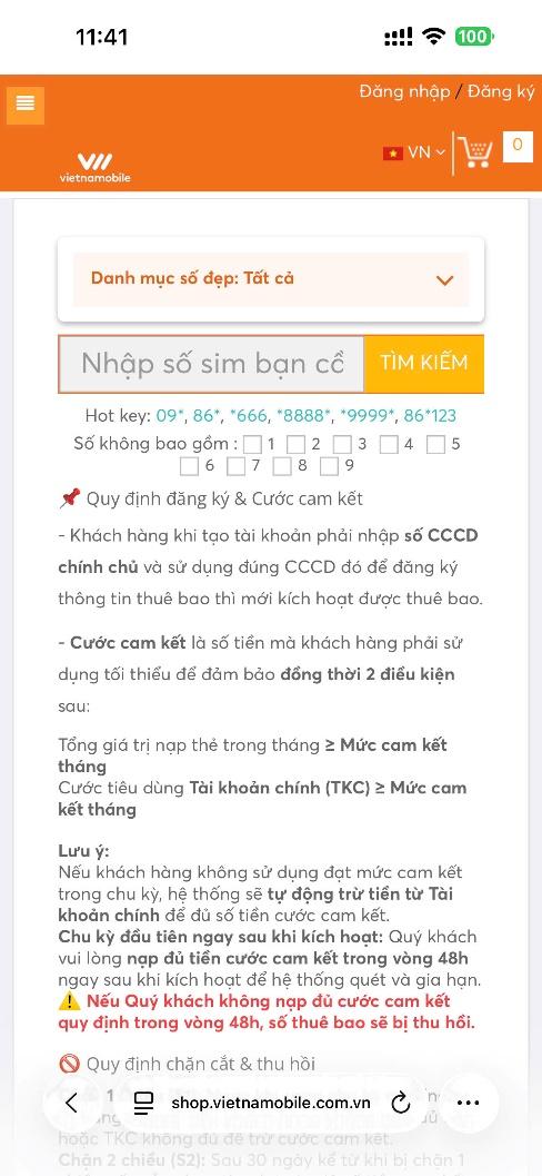 truy cập shop số đẹp vietnamobile