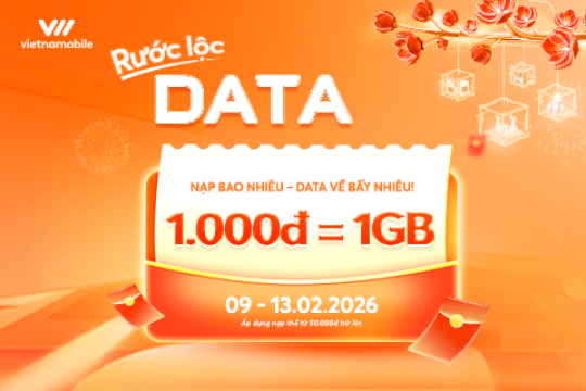 [Vietnamobile] Rước lộc data- Nạp 1K nhận ngay 1Gb data