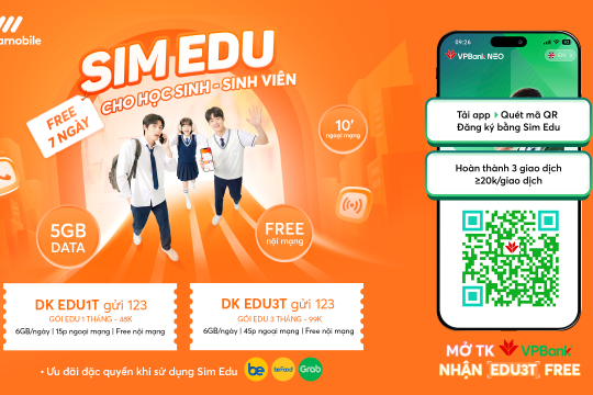SIM EDU Vietnamobile – Trải nghiệm miễn phí, nhận thêm 3 tháng ưu đãi khi mở tài khoản VPBank