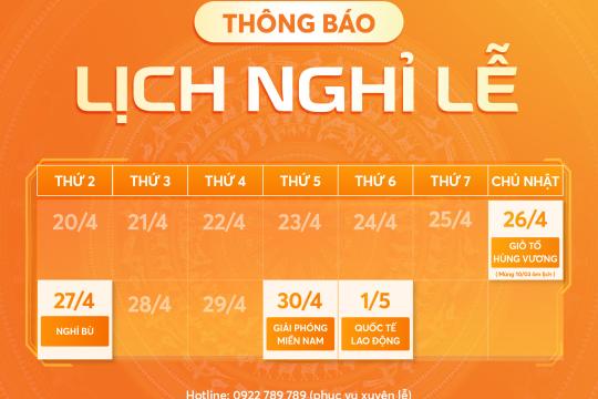 VIETNAMOBILE THÔNG BÁO LỊCH NGHỈ LỄ GIỖ TỔ HÙNG VƯƠNG, 30/4 & 1/5